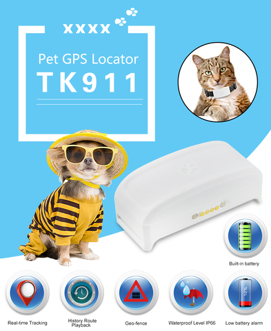 Мини TKSTAR TK911, Wi-Fi, для домашних животных, кошек, собак, GPS трекер, водонепроницаемый, адсорбция, Бесплатная веб-платформа, приложение, отслеживание в реальном времени с картой Google ► Фото 1/6