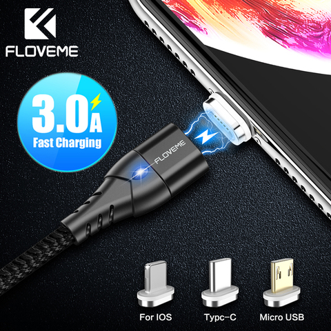 Магнитный кабель FLOVEME 3A для iPhone, магнитный кабель для быстрой зарядки телефона, зарядное устройство для iPhone, USB Тип C, Micro USB, зарядный кабель ► Фото 1/6