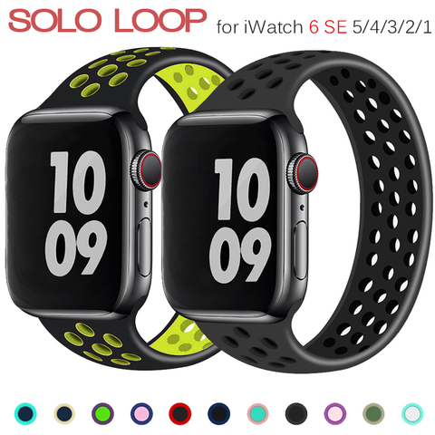 Ремешок Solo Loop для Apple Watch Band 44 мм 40 мм 38 мм 42 мм, Воздухопроницаемый Силиконовый эластичный браслет для iWatch Series 3 4 5 SE 6 ► Фото 1/6