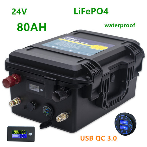 24V lifepo4 80ah lifepo4 аккумулятор lifepo4 24V 80AH водонепроницаемый литиевый аккумулятор с 10A зарядным устройством для лодки, инвертора, RV ► Фото 1/6