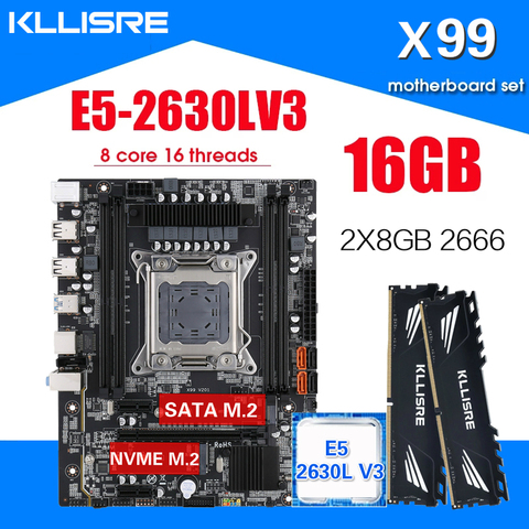 Kllisre X99 материнская плата с Xeon E5 2630L V3 LGA2011-3 CPU 2 шт. X 8 ГБ = 16 Гб 2666 МГц DDR4 память ► Фото 1/6