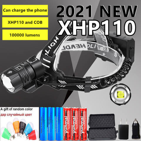 6000 лм XHP110 USB Перезаряжаемый светодиодный яркий фонарик мАч мощная фара охотничий фонарь Водонепроницаемый 3x18650 ► Фото 1/6