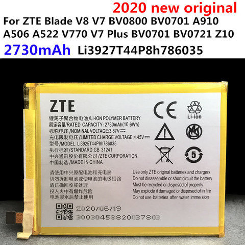 Оригинальный аккумулятор 2730 мАч Li3927T44P8h786035 для батарей ZTE Blade V8 V7 BV0800 BV0701 A910 A506 A522 V770 V7 Plus BV0721 Z10 ► Фото 1/6