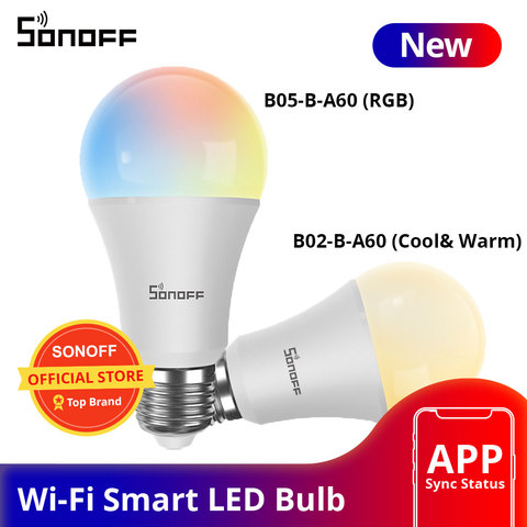 Интеллектуальный выключатель света SONOFF B02-B-A60/ B05-B-A60 WiFi умный светодиодный лампы E27 затемнения RGB светодиодные лампы 9W для умного дома домашней автоматизации eWeLink Управление ► Фото 1/6