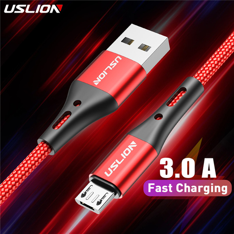 USLION 3A Micro USB кабель для быстрой зарядки USB кабель для передачи данных Шнур для Samsung S6 Xiaomi Redmi Note 4 Android Microusb кабель мобильный телефон ► Фото 1/6