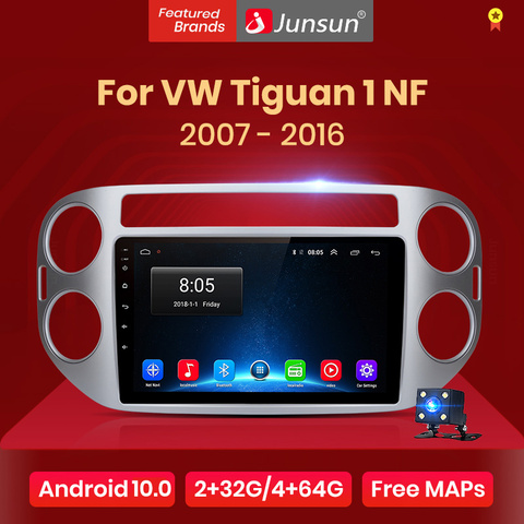 Junsun V1 для Volkswagen, мультимедийная система на Android 10,0, 2+32 Гб ПЗУ, с GPS Навигатором, видеорегистратором, для Volkswagen Tiguan 1 NF 2006 2008 2010 2012-2016, типоразмер 2DIN ► Фото 1/6