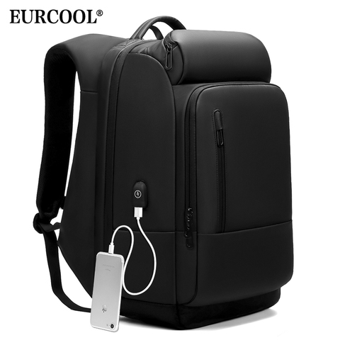 EURCOOL 17 дюймов рюкзак для ноутбука для мужчин водоотталкивающий функциональный рюкзак с USB зарядным портом дорожные рюкзаки мужские n1755 ► Фото 1/6