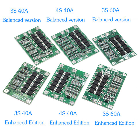 Защитная плата 3S/4S 40A/60A 18650 BMS, для зарядки литий-ионных батарей, для двигателя перфоратора, 11,1 В/12,6 В/14,8 В/16,8 В с увеличителем/балансиром ► Фото 1/6