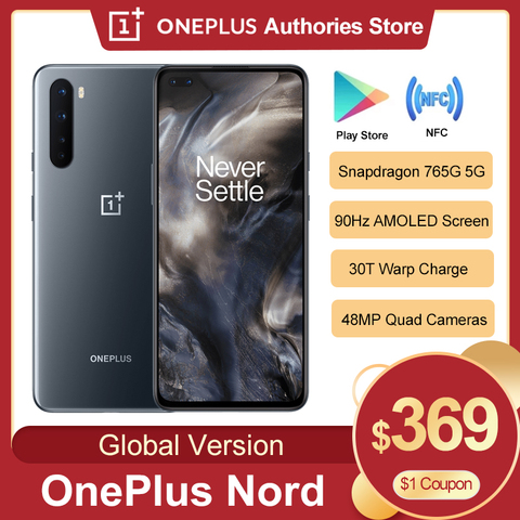 Оригинальная глобальная версия OnePlus Nord 5G Snapdragon 76 5G смартфон 8 ГБ 128 6,44 ''90 Гц активно-матричные осид, Экран 48MP четырехъядерный мобильный телефон ► Фото 1/6