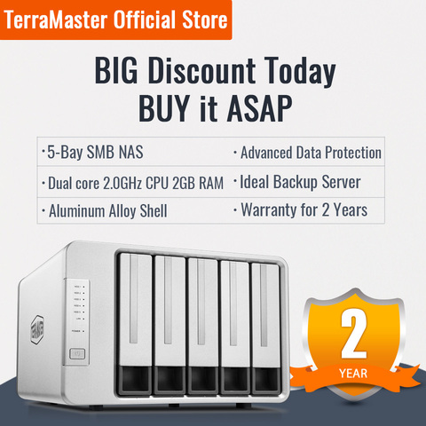 TerraMaster F5-221 NAS 5-Bay Облачное хранилище Intel Dual Core 2,0 ГГц Plex Media Server Сетевое хранилище (бездисковое) ► Фото 1/6