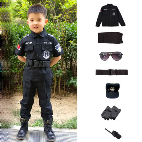 SWAT детская одежда для Хэллоуина, полицейский маскарадные костюмы; Детские карнавальные костюмы милицейской форме 110-160 см в армейском стиле для мальчиков, полицейских солдат 7 шт./компл. ► Фото 1/6