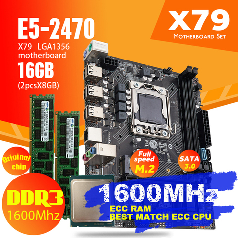 Комплект материнской платы Atermiter X79 1356 с процессором Xeon LGA 1356 E5 2470 C2 2 шт. x 8 ГБ = 16 Гб 1600 МГц DDR3 память ECC REG ОЗУ Pc3 12800 ► Фото 1/5