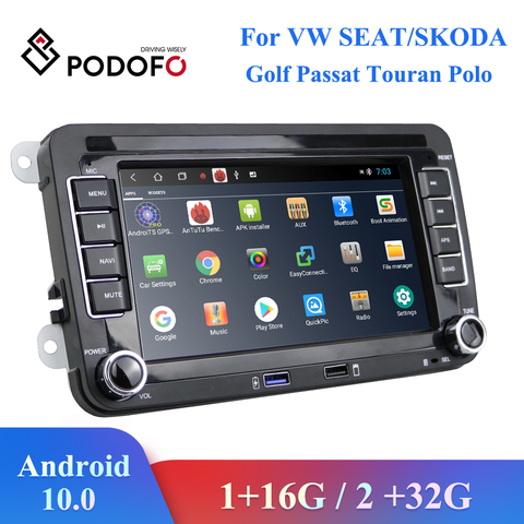Podofo 2G + 32G Android 10,0 2 din Автомобильный мультимедийный плеер радио GPS для Volkswagen VW Passat B6 Touran GOLF5 POLO Tiguan Jetta ► Фото 1/6