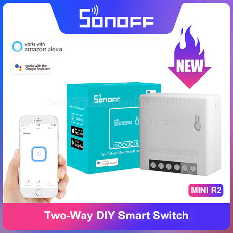 Itead Sonoff мини R2 DIY 2-полосная Интеллектуальный переключатель Wi-Fi маленькое тело сроки Дистанционное Управление через eWeLink Поддержка Alexa Google Home IFTTT ► Фото 1/6