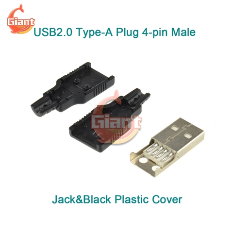 5 шт., 4-контактный разъем USB 2,0 типа A папа с черной пластиковой крышкой ► Фото 1/6