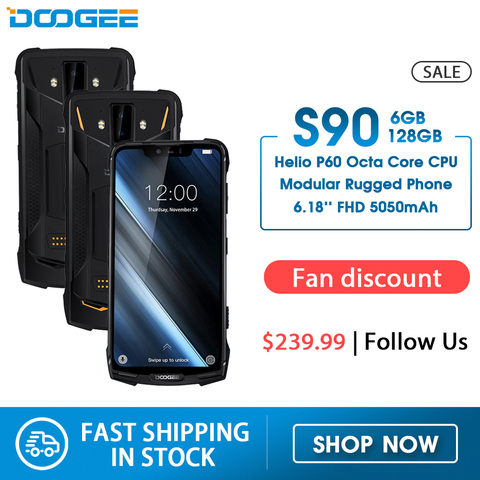 Модульный усиленный телефон DOOGEE S90, 6,18-дюймовый дисплей, 5050 мАч, Helio P60 восемь ядер, 6 ГБ+128 ГБ, Android 8.1, камера 16 Мп, IP68/IP69K ► Фото 1/1