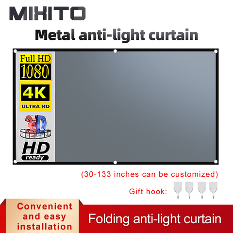 MIXITO 16:9 проектор анти-светильник Шторы Экран 100 120 дюйма 3d HD Портативный проекции Экран с отверстиями для использования вне помещения ► Фото 1/6