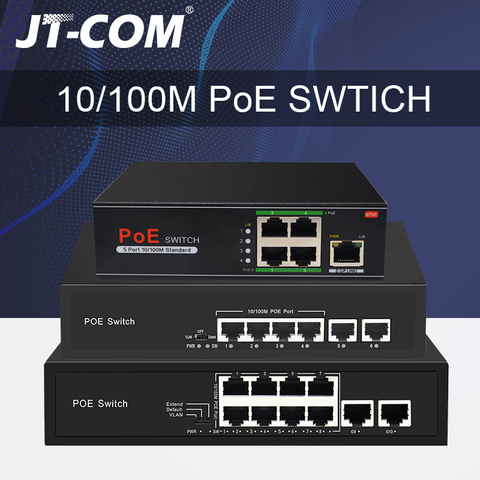 Сетевой коммутатор POE 48 В Ethernet с портами 10/100/1000 Мбит / с 5/6/8/10 IEEE 802.3af / at Подходит для IP-камер / беспроводных систем AP / камер видеонаблюдения с а... ► Фото 1/6