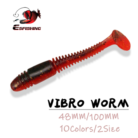 ESFISHING рыболовная приманка Vibro Worm 48 мм 100 мм Мягкие воблеры, силиконовые приманки s, рыболовные приманки, приманки для форели ► Фото 1/6