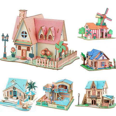 Деревянная модель 3D дома, строительные головоломки, миниатюрные наборы, самосборка, игрушка для детей, подарки, игрушки, обучающие игрушки ► Фото 1/6