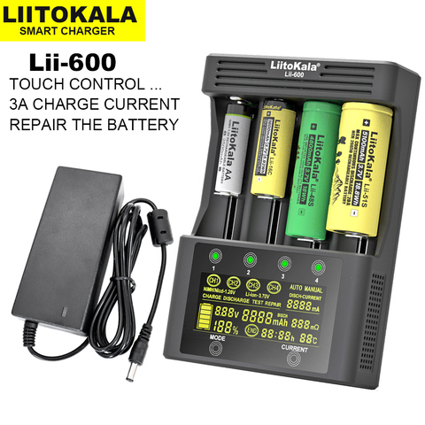Зарядное устройство LiitoKala с ЖК-дисплеем для аккумуляторов li-ion 3,7 в и NiMH 1,2 в, подходит для батарей 18650 26650 21700 26700 AA AAA ► Фото 1/6