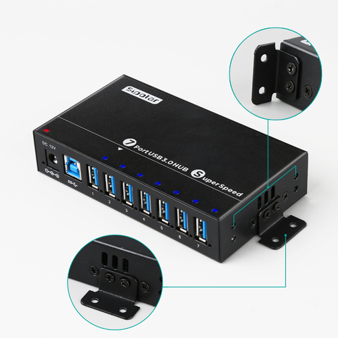 Sipolar алюминиевый 7-портовый зарядный концентратор USB 3,0, многопортовый USB-разветвитель с мощностью 12 В, 3 А ► Фото 1/6