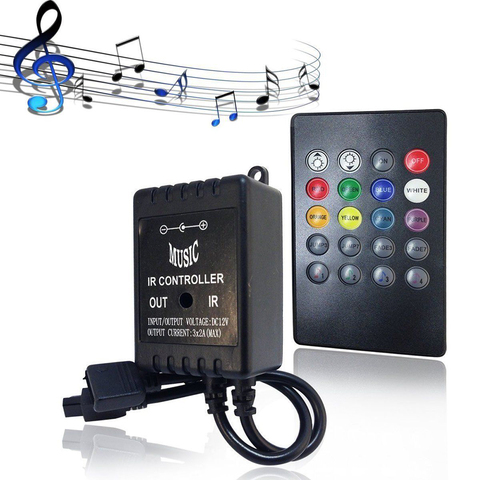 Музыкальный ИК-контроллер, 20 клавиш, 12-24 В, 72 Вт, 38 кГц, черный звуковой сенсор, пульт дистанционного управления для RGB светодиодной ленты, высокое качество ► Фото 1/6