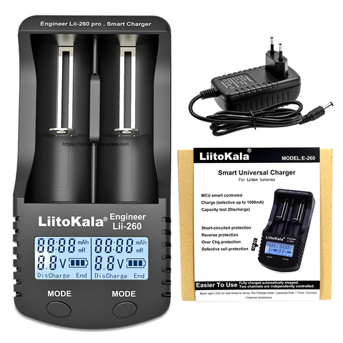 Зарядное устройство Liitokala lii-260 LCD 3,7 V 18650/18500/16340/18350/14500/10440/17500 26650, обнаружение зарядного устройства для литиевых батарей ► Фото 1/3