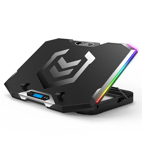 Охлаждающая подставка RGB для ноутбука 12-19 дюймов, игровой кулер для ноутбука с шестью вентиляторами и ЖК-экраном, регулируемая подставка для ноутбука с двумя USB-портами ► Фото 1/6