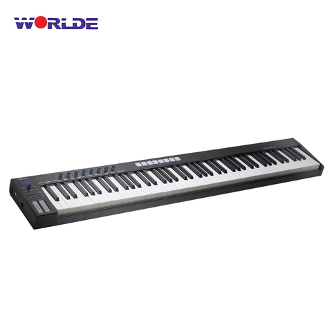 WORLDE Blue whale 88-клавишная миди-клавиатура, USB MIDI контроллер, клавиатура 88 полувзвешенных клавиш 8 RGB триггерные подушки светодиодный дисплей с подсветкой ► Фото 1/6