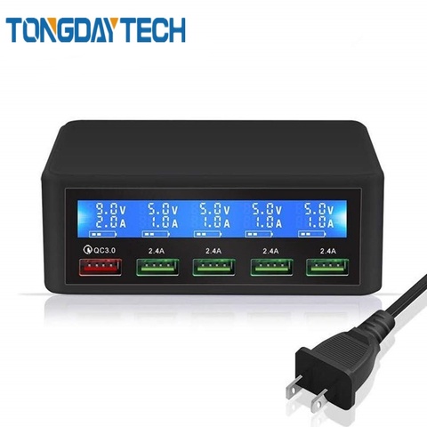 Сетевое зарядное устройство Tongdaytech с 5 USB-портами и ЖК-дисплеем, QC 3,0 ► Фото 1/6