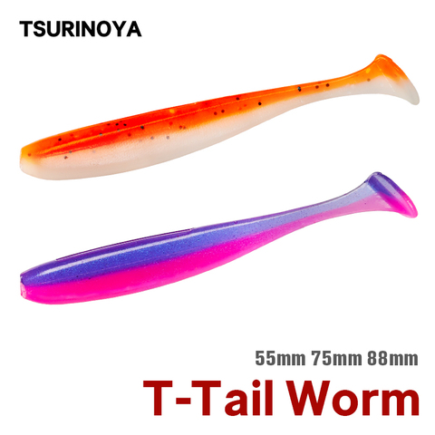 TSURINOYA новые рыболовные приманки T Tail Wrom 55 мм 75 мм 88 мм добавить запах Аттрактант басы искусственная Мягкая приманка ► Фото 1/6