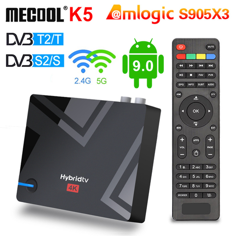 Новейшая смарт тв-приставка MECOOL K5 2G 16G Android 9 9,0 Amlogic S905X3 2,4G Φ WIFI LAN 10/100M медиаплеер PVR запись тв-приставка ► Фото 1/6