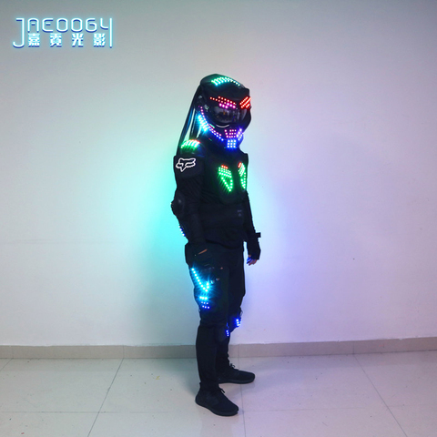 Светодиодный светящийся костюм робота для ночного клуба, сцены, флуоресцентные реквизиты для хищника, RGB Освещение, шлем, светящаяся одежда ... ► Фото 1/6