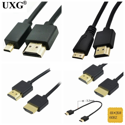 OD 3,0 мм супер мягкий HDMI 2,0 штекер к Micro HDMI и Mini HDMI Мужской тонкий короткий кабель 2k 4k hd @ 60hz светильник-Вес Портативный 30 см 60 см ► Фото 1/4