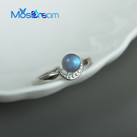 Женское кольцо с лунным камнем MosDream, элегантное кольцо на палец из серебра 925 пробы с лабрадоритом, светильник с синей луной ► Фото 1/6