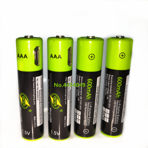 4 шт./лот ZNTER AAA 600mAh 1,5 V перезаряжаемая батарея Mirco USB игрушка Батарея дистанционного управления литий-полимерная батарея ► Фото 1/5