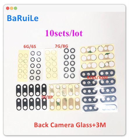 BaRuiLe, 10 комплектов, стеклянные линзы для задней камеры iPhoneX XR XS MAX 7 6 8 6S Plus 7G 8g, линзы для задней камеры, Настоящая стеклянная клейкая Замена ► Фото 1/3
