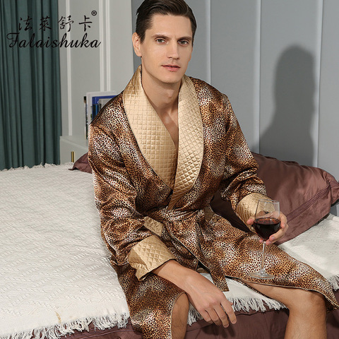 22 momme плотный 100% натуральный шелк длинный банный халат для мужчин благородный вечерний набор мужской элегантный сексуальный леопардовый на... ► Фото 1/6
