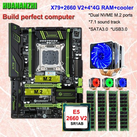Материнская плата HUANANZHI X79 Pro для ПК DIY, с двойным M.2 слотом NVMe SSD, ЦП Intel Xeon E5 2660 V2, 6 трубок, кулер, ОЗУ 16 Гб (4*4G) ► Фото 1/6