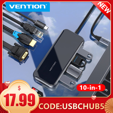 Vention USB Type C концентратор для 4K HDMI RJ45 VGA Мульти USB 3,0 PD адаптер для MacBook Pro 2022 USB-C 3,1 разветвитель 10 в 1 USB C концентратор ► Фото 1/1