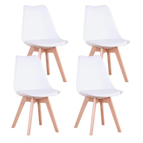 Набор из 4 современных стульев для столовой, вдохновленные пластиковые стулья из массива дерева с подушкой в стиле ретро, кухонные стулья для столовой ► Фото 1/6
