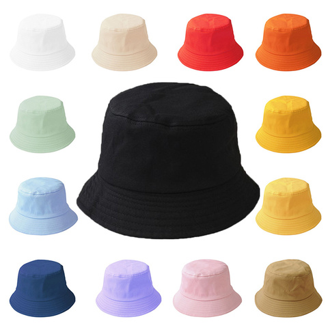 2022 однотонная Панама для женщин/мужчин, Панамская шляпа для детей, хлопковые повседневные рыбацкие шапки, уличные солнцезащитные кепки для ... ► Фото 1/6