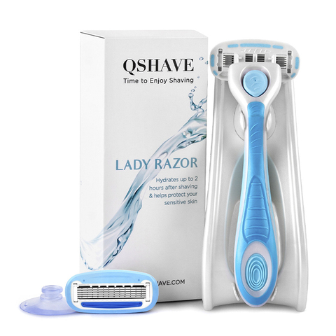 Женская бритва с 5 лезвиями QSHAVE IT, эпилятор для удаления волос в бикини, бритва + 2 картриджа + держатель + карандаш ► Фото 1/6