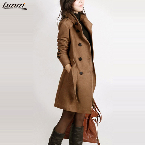 Женское шерстяное пальто Luzuzi, зимнее тонкое длинное пальто с длинным рукавом в европейском стиле размера плюс, Z5405 ► Фото 1/6