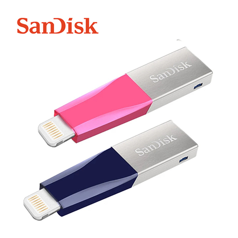 Двойной Флеш-накопитель SanDisk, OTG, USB 3,0, 128 ГБ, 64 ГБ, для iPhone 7, 7 Plus, 6, 5, металлический флеш-накопитель с Lightning на 256 ГБ ► Фото 1/6