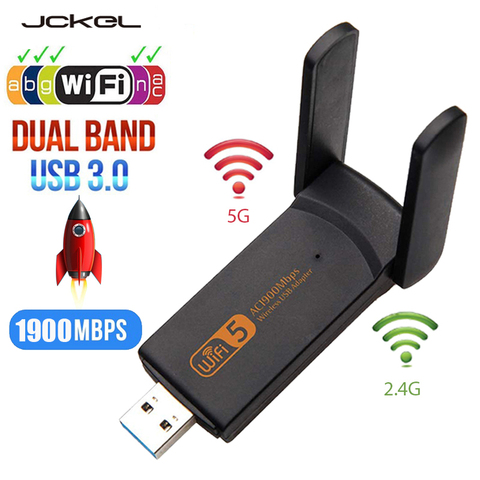JCKEL Вай-Фай адаптер 1900 М 2,4 г 5G двухдиапазонный Wi-Fi USB 3,0 Бесплатный драйвер LAN Ethernet 1200 м Сетевая карта Беспроводной Wi-Fi модем антенна ► Фото 1/6