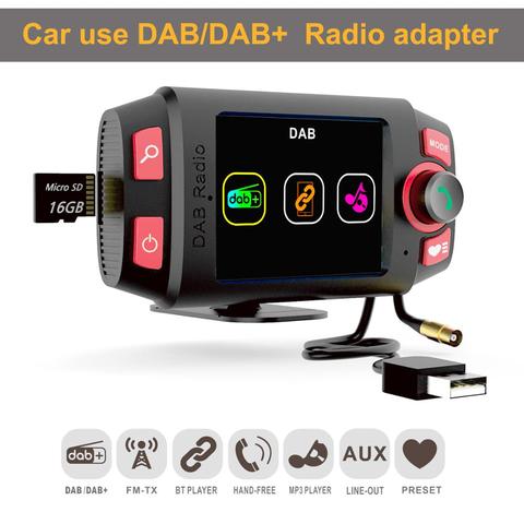 Автомобильный радиоадаптер DAB +/DAB с цветным дисплеем 2,4 дюйма, FM-передатчик, с Bluetooth, громкой связью и воспроизведением музыки, автомобильный ... ► Фото 1/6