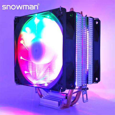 Кулер SNOWMAN PWM для процессора, 2 тепловые трубки, 4 контакта, 90 мм, RGB тихий радиатор для ПК Intel LGA 775 1150 1151 1155 1366, вентилятор охлаждения процессора ... ► Фото 1/6