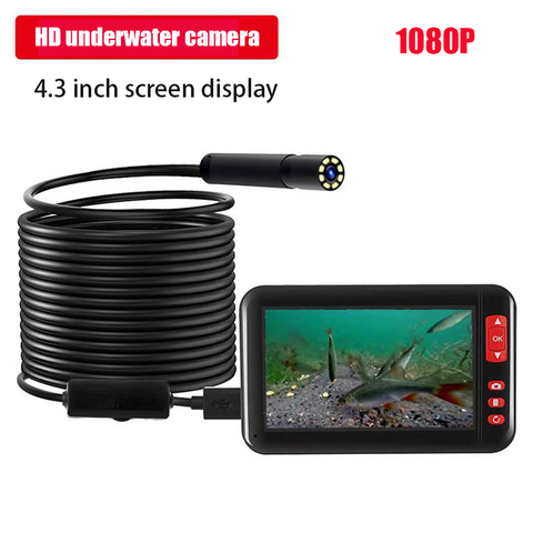 Новая подводная HD-камера 1080P, дисплей 4,3 дюйма, видимая рыболовная Проводная связь, рыбопоисковый прибор с 8 светодиодами и подсветкой, рыболовные принадлежности ► Фото 1/6